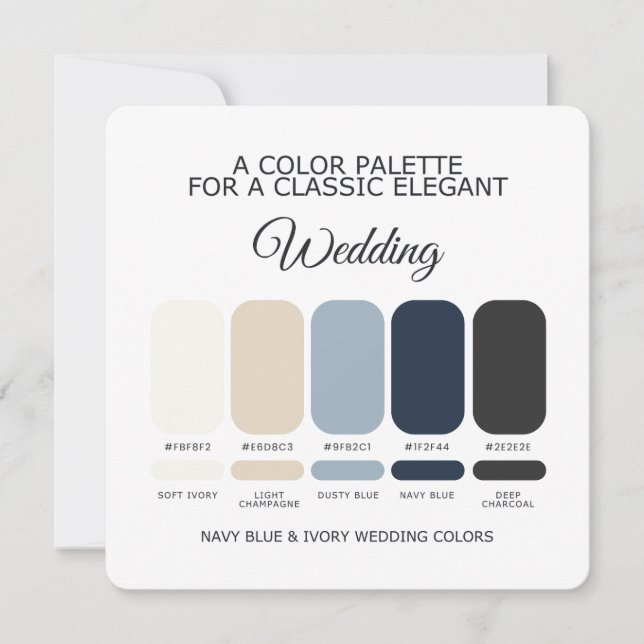 Navy Blue and Ivory Wedding Colour Palette Card (Front)