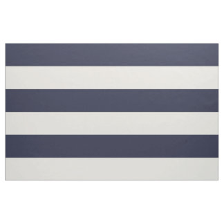 Navy Blue and Ivory Wide Stripes Large Scale Fabric