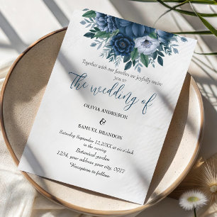 Navy blue and light blue elegant wedding invitation