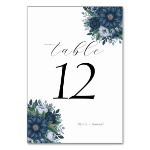 Navy blue and light blue elegant wedding table number