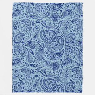 Navy Blue And Light Blue Floral Paisley Fleece Blanket