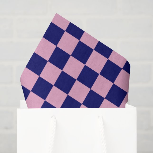 Navy Blue and Light Pink Chequerboard Pattern Tissue Paper (Gift Bag)