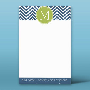 Navy Blue and Lime Green Chevrons Custom Monogram Post-it Notes