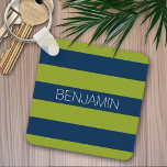 Navy Blue and Lime Green Rugby Stripes Custom Name Key Ring<br><div class="desc">Dark Blues and a vibrant pistachio green -- A manly pattern for the guys and boys in your family. A bold and modern design with an area for customized text. If you need to adjust the artwork or change the font, you can click on the customize area. This will take...</div>