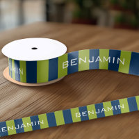 Navy Blue and Lime Green Rugby Stripes Custom Name