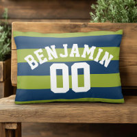 Navy Blue and Lime Green Rugby Stripes Name Number
