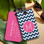 Navy Blue and Magenta Chevrons Custom Monogram Luggage Tag<br><div class="desc">A preppy design in fresh,  cheerful colours. If you need to adjust the monograms,  click on the customise it button and make changes.</div>