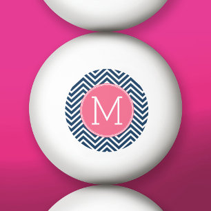 Navy Blue and Magenta Chevrons Custom Monogram Ping Pong Ball