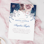 Navy Blue and Mauve Floral Bridal Shower Invitation<br><div class="desc">Mauve and navy blue flowers elegant vintage bridal shower invitations.</div>