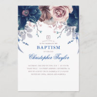Navy Blue and Mauve Floral Elegant Baptism