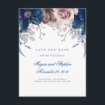 Navy Blue and Mauve Floral Save the Date Announcement Postcard<br><div class="desc">Navy blue and mauve save the date postcards</div>