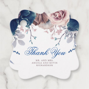 Navy Blue and Mauve Floral Thank You Favour Tags