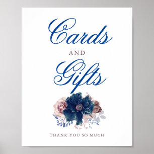 Navy Blue and Mauve Wedding Cards and Gifts Sign