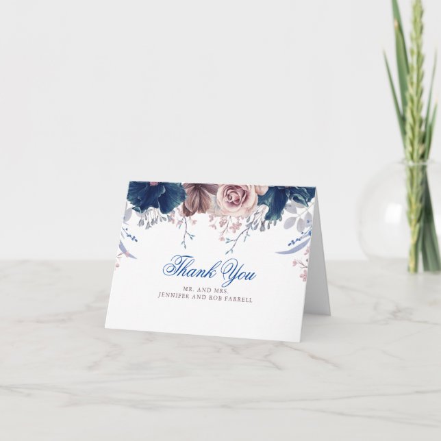 Navy Blue and Mauve Wedding Thank You (Front)