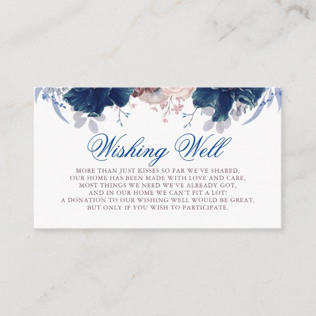 Navy Blue and Mauve Wishing Well Enclosure Card (Front)