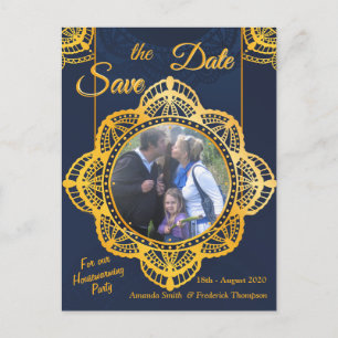 Navy Blue and or Violet with Gold Mandalas Announcement Postcard