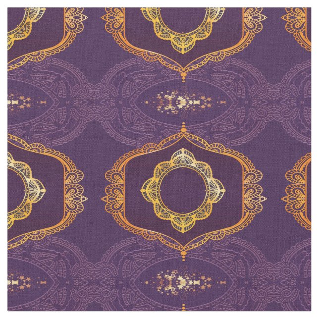 Navy Blue and or Violet with Gold Mandalas Fabric (Close Up)