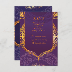 Navy Blue and or Violet with Gold Mandalas RSVP Card