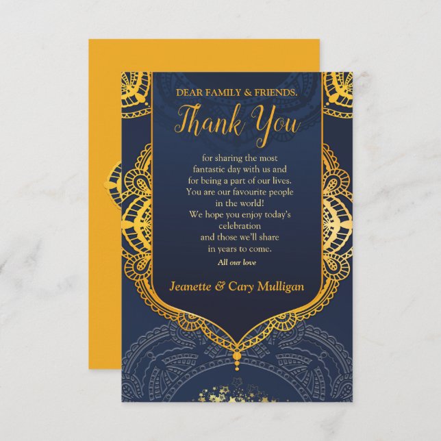 Navy Blue and or Violet with Gold Mandalas RSVP Card (Front/Back)