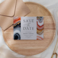 Navy Blue And Orange Agate Save the Date