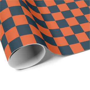Navy Blue and Orange Chequered Wrapping Paper