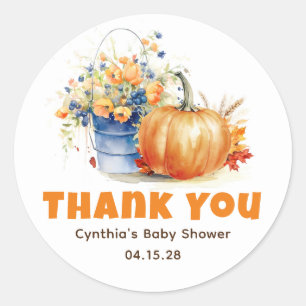 Navy Blue and Orange Fall Pumpkin Thank You Classic Round Sticker