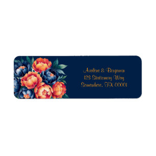 Navy Blue and Orange Peony Flower Wedding Address