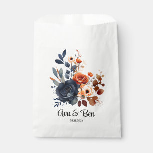 Navy Blue and Orange Peony Wedding Favour Bags