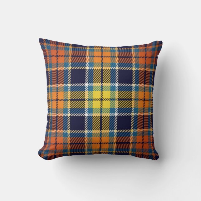 Navy Blue And Orange Plaid Cushion (Front)