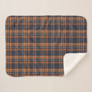 Navy Blue and Orange Plaid  Sherpa Blanket
