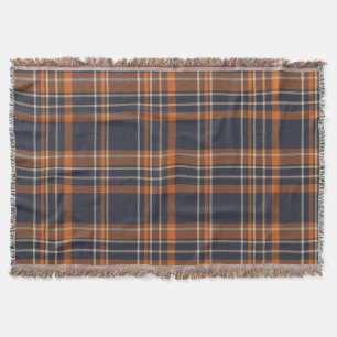 Navy Blue and Orange Plaid Throw Blanket