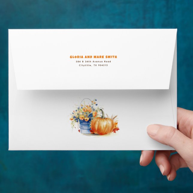 Navy Blue and Orange Pumpkin Rustic Fall Envelope (Hand)