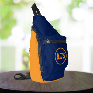Navy Blue and Orange School Colours and Letters Sling Bag