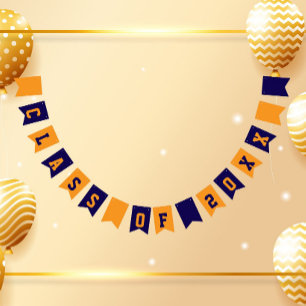 Navy Blue and Orange School Colours Class Year Bunting
