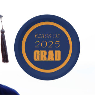 Navy Blue and Orange School Colours Graduation Paper Plate