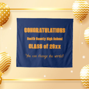 Navy Blue and Orange School Colours Graduation Tapestry