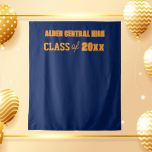 Navy Blue and Orange School Colours Photo Backdrop Tapestry