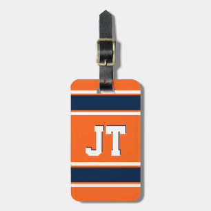 Navy Blue and Orange Sports Stripes Personalised Luggage Tag