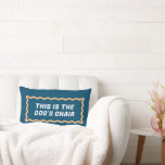 Navy Blue and Orange Wavy Frame Two Compliments Lumbar Cushion<br><div class="desc">Simple and fun, this dual sided navy blue and pale orange lumbar pillow features a wavy rectangle and two different but coordinating sides with friendly text reminders that "this is the dog's chair" and "this is the cat's chair" to let visitors know they'll have competition for a certain seat in...</div>