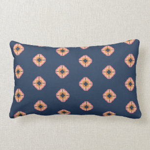 Navy Blue and Peach Boho Diamond Pattern Lumbar Cushion