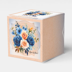 Navy Blue and Peach Painted Floral Wedding Favour Box