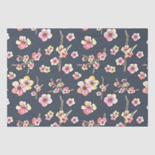 Navy Blue and Pink Cherry Blossom Flowers Tissue Paper