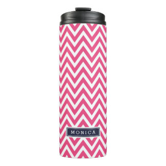 Navy Blue and Pink Chevron Monogram Thermal Tumbler