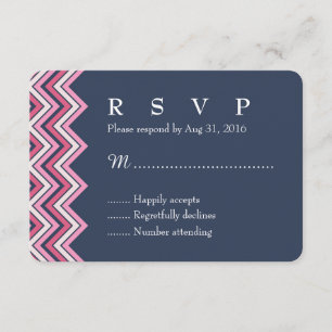 Navy Blue and Pink Chevron RSVP Card for Wedding