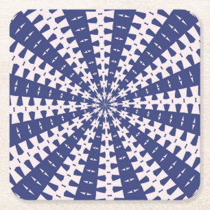 Navy Blue and Pink Dovetail Kaleidoscope Square Paper Coaster