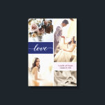 Navy blue and pink elegant Love Wedding Photos Canvas Print<br><div class="desc">The beautiful images from your wedding day should be displayed. It's one of the most important days of your lives and you have tons of stunning photography to choose from. With a navy blue and pink as accent colours, and Love script text, you can customise photos date, names on this...</div>