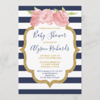 Navy blue and pink floral girl baby shower