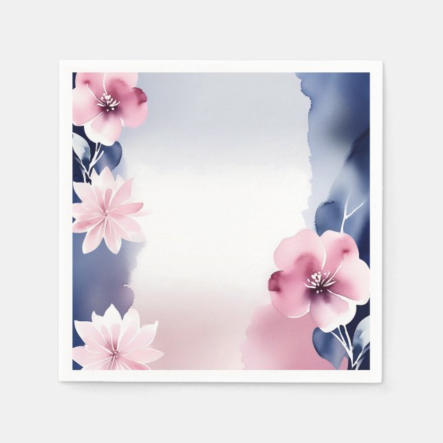Navy Blue and Pink Floral Napkin (Front)