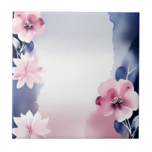 Navy Blue and Pink Floral Tile