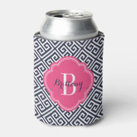 Navy Blue and Pink Greek Key Monogram